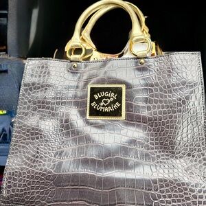 Blumarine Gold and Silver Croc-Embossed Tote
